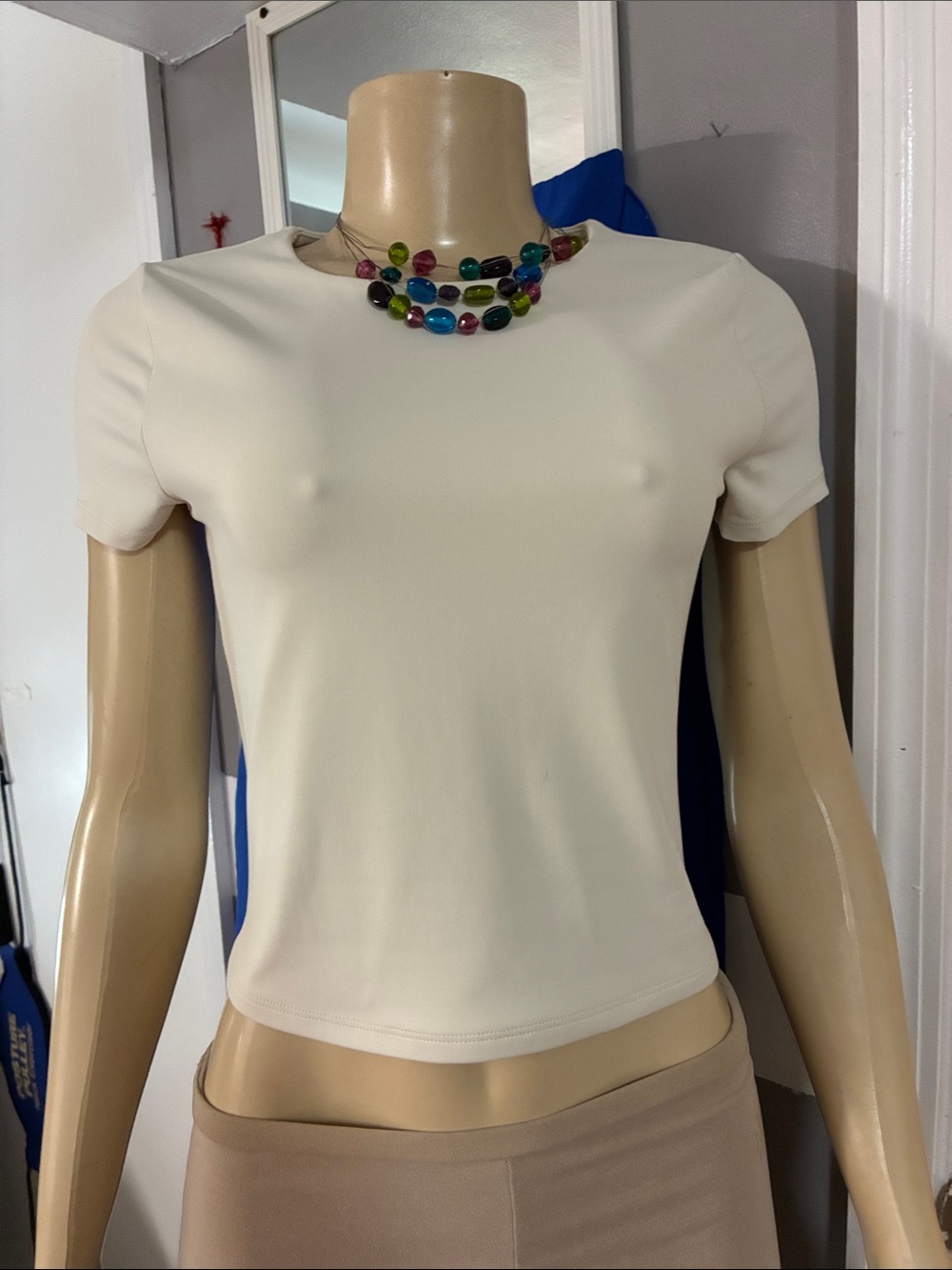 Women's Cream Short Sleeve Crewneck Top